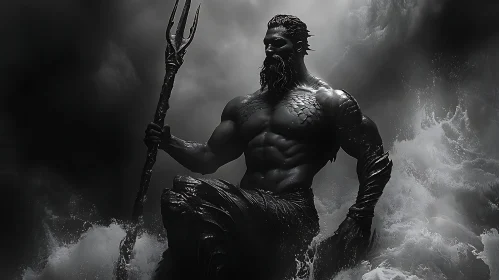 Powerful Sea God with Trident in Mystical Waters