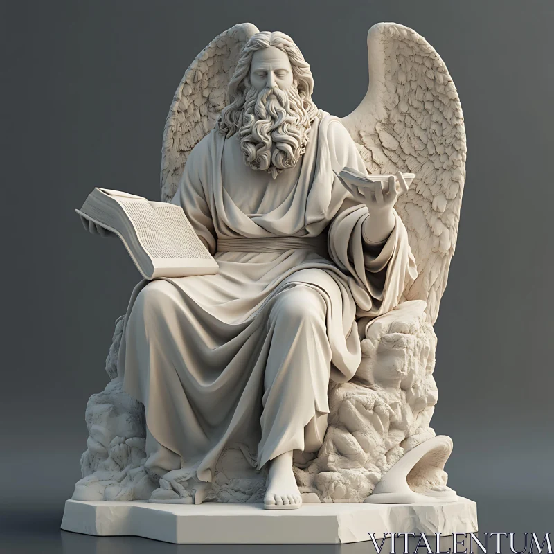 Intricately Detailed Angel Stone Sculpture AI Image