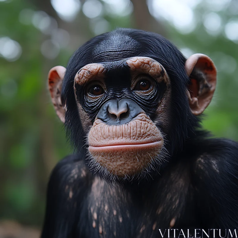 Close-Up Image of a Thoughtful Young Chimpanzee AI Image