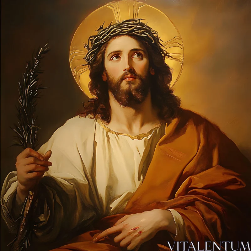 Religious Painting of Jesus with a Crown of Thorns AI Image