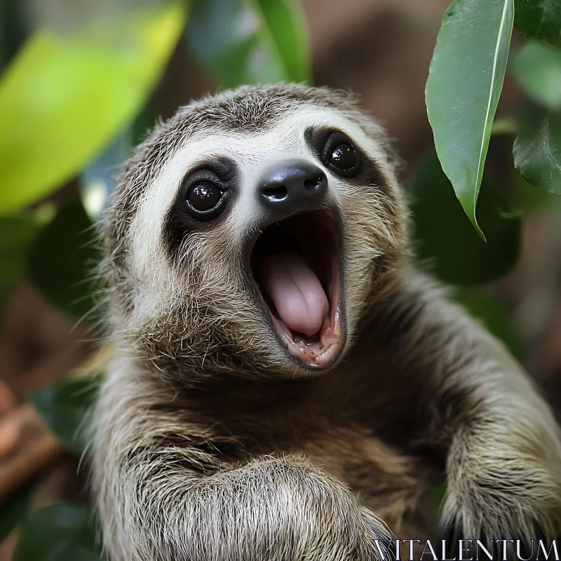 Lively Sloth Captured in Natural Habitat AI Image