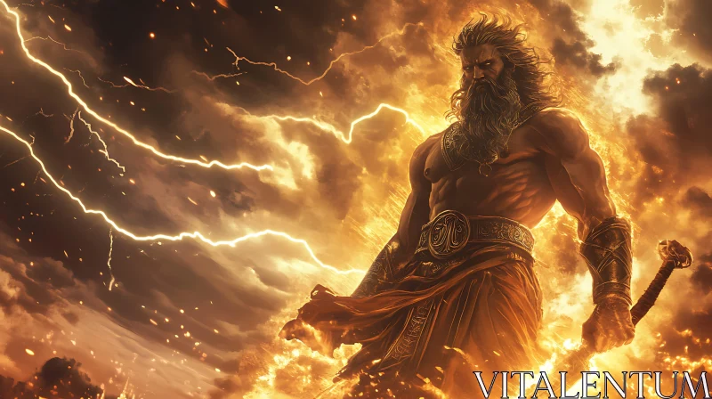 AI ART Powerful Deity with Lightning in Fiery Storm