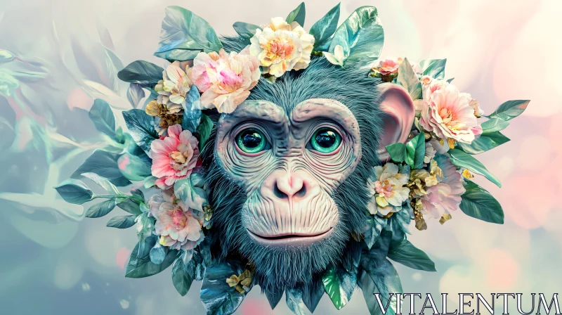 AI ART Monkey with Floral Crown | Surreal Art