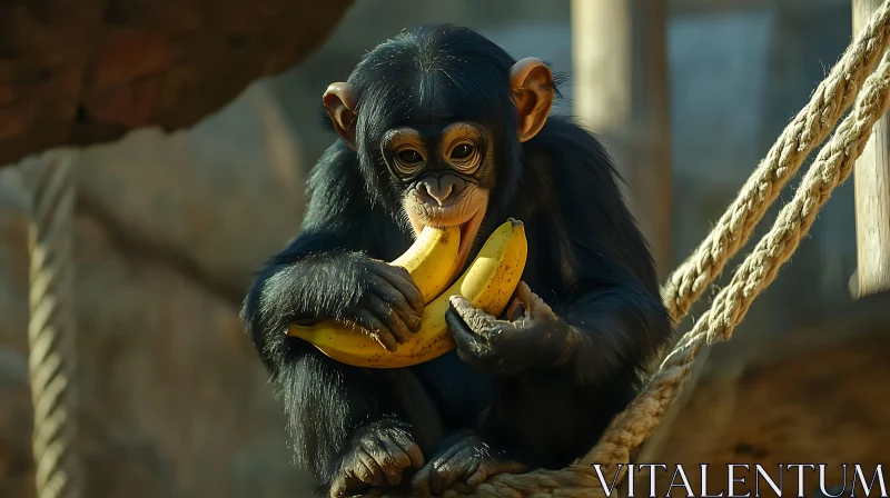 Cute Monkey Munching Bananas AI Image