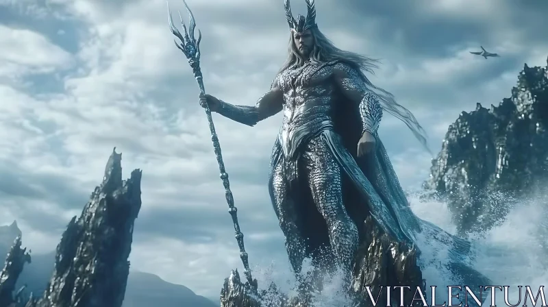 Majestic Ocean God Holding a Trident AI Image