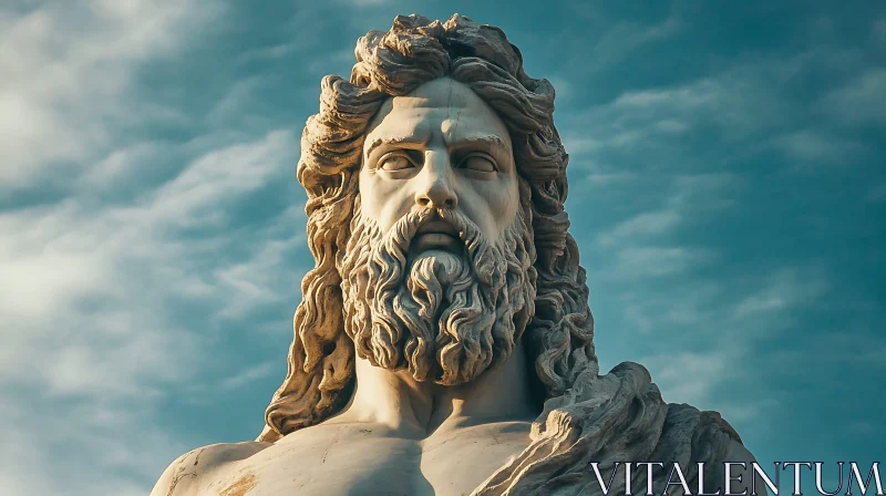 Ancient Mythological Sculpture of a Bearded God AI Image