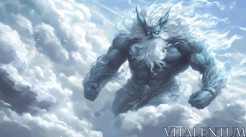 Celestial Storm Deity in the Clouds AI Image