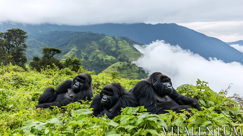 AI ART Gorillas in Misty Mountains