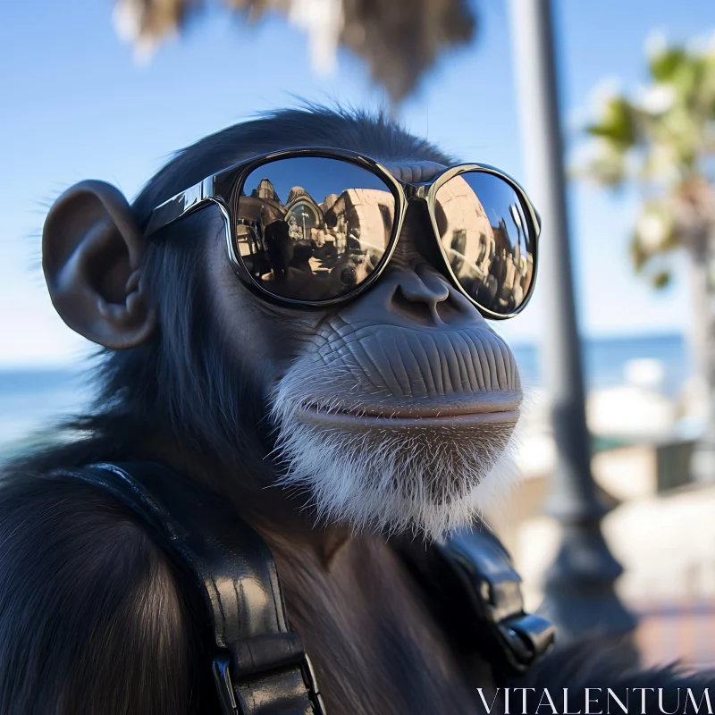 AI ART Stylish Monkey with Reflective Sunglasses Near Waterfront