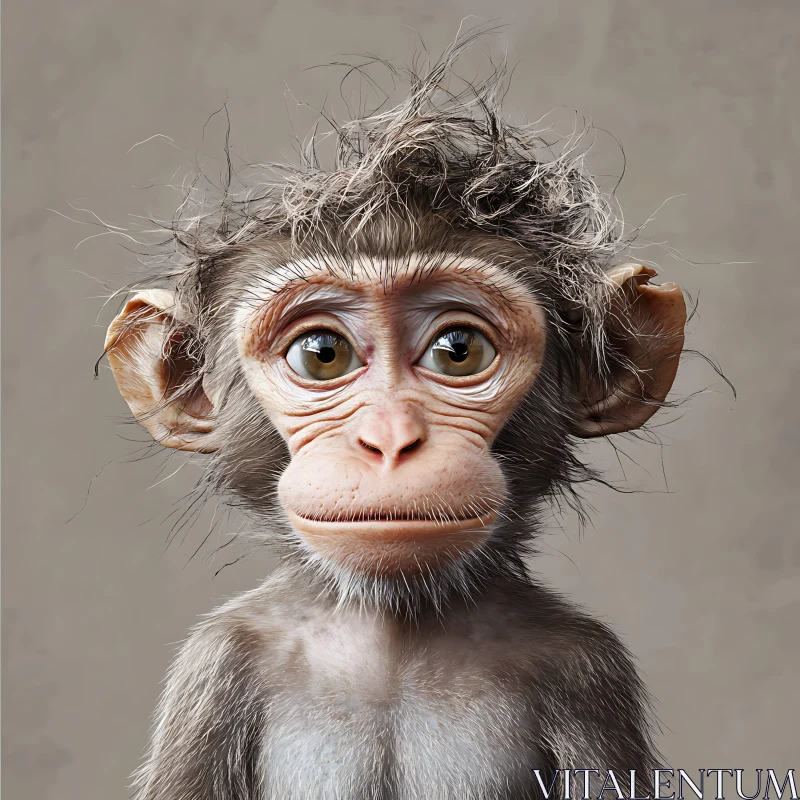 AI ART Charming Monkey Portrait with Disheveled Fur