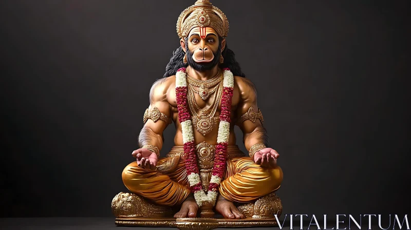 AI ART Ornate Hanuman Statue with Flower Garland