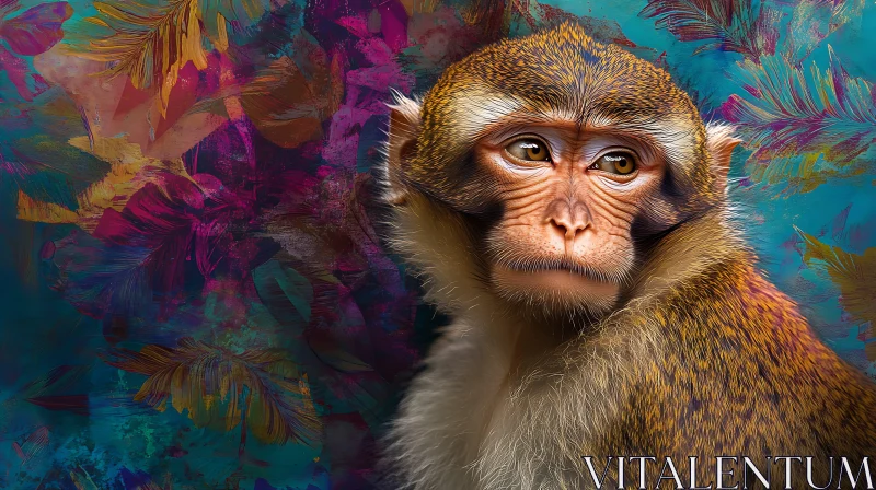 AI ART Contemplative Monkey with Colorful Backdrop