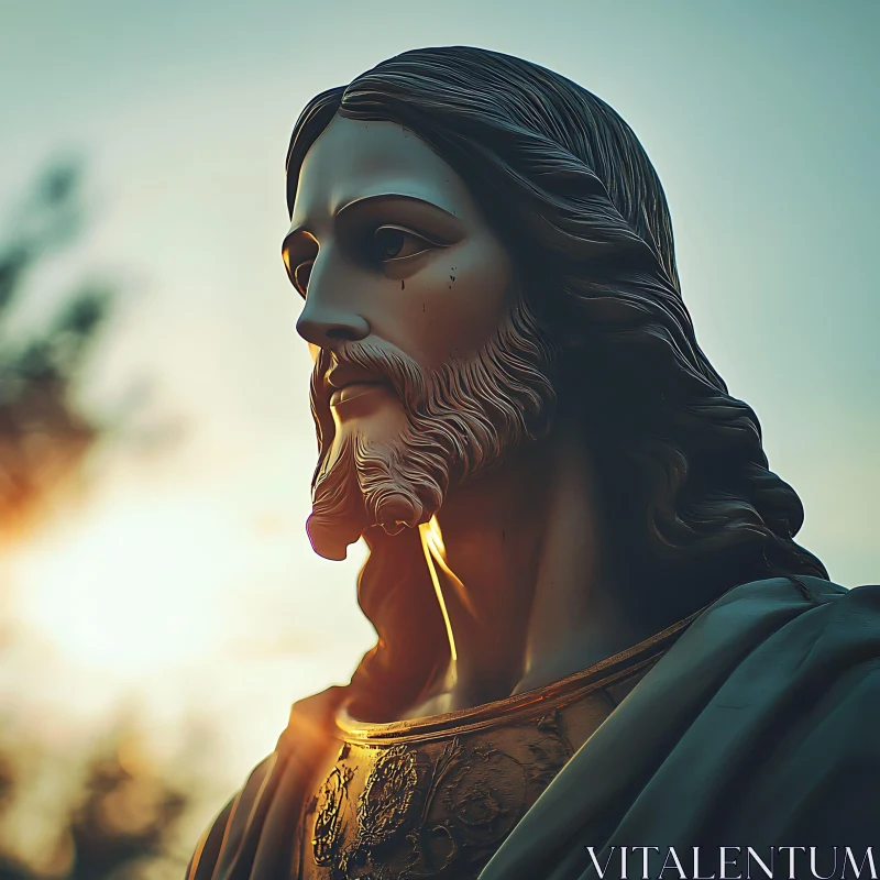 Sunlit Jesus Christ Statue Portrait AI Image