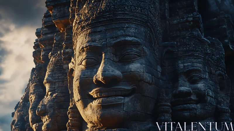 Serene Stone Faces of Ancient Monument AI Image