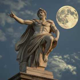 Greek Mythological Statue Against Moonlit Night