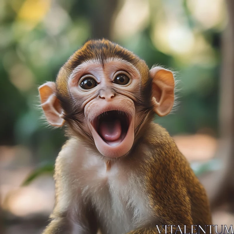 Young Monkey Expressing Joy in the Wild AI Image