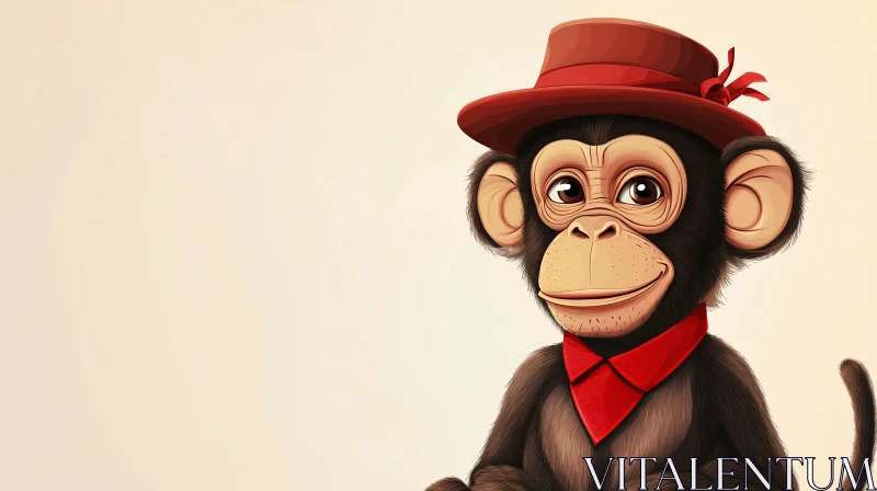 AI ART Charming Monkey in Red Hat and Scarf