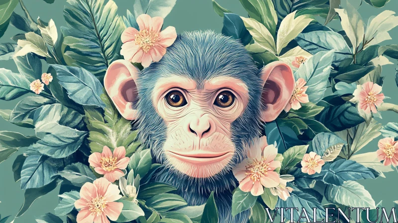 AI ART Monkey and Blossom Illustration