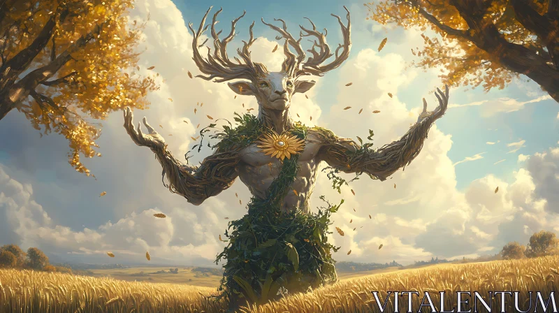 AI ART Fantasy Deer-like Creature in Golden Field