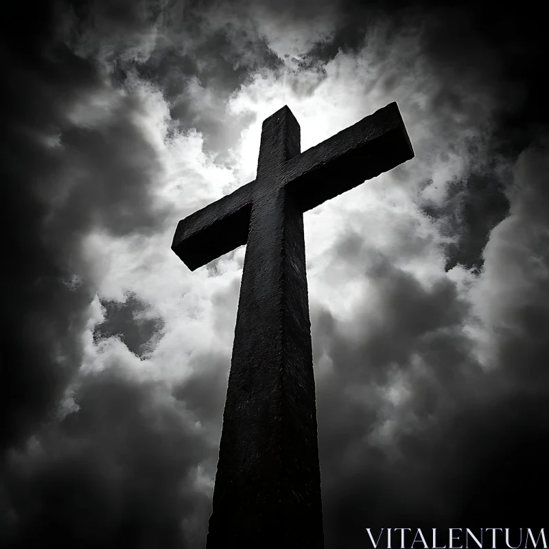 Dark Cross in Stormy Skies AI Image