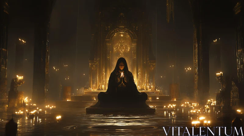 Enigmatic Candlelit Temple Scene AI Image