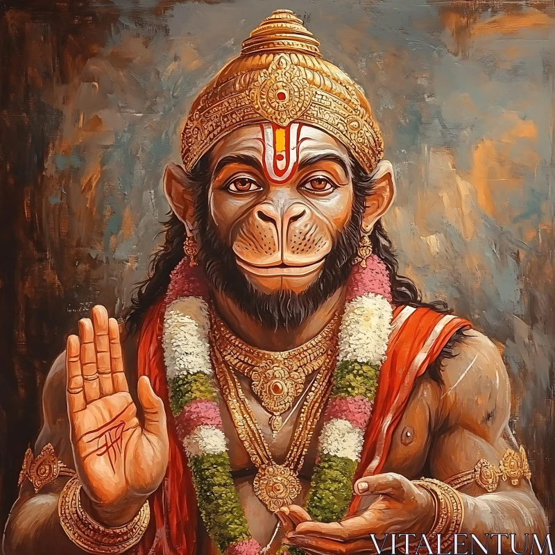 Hanuman with Gold Ornaments and Garlands AI Image