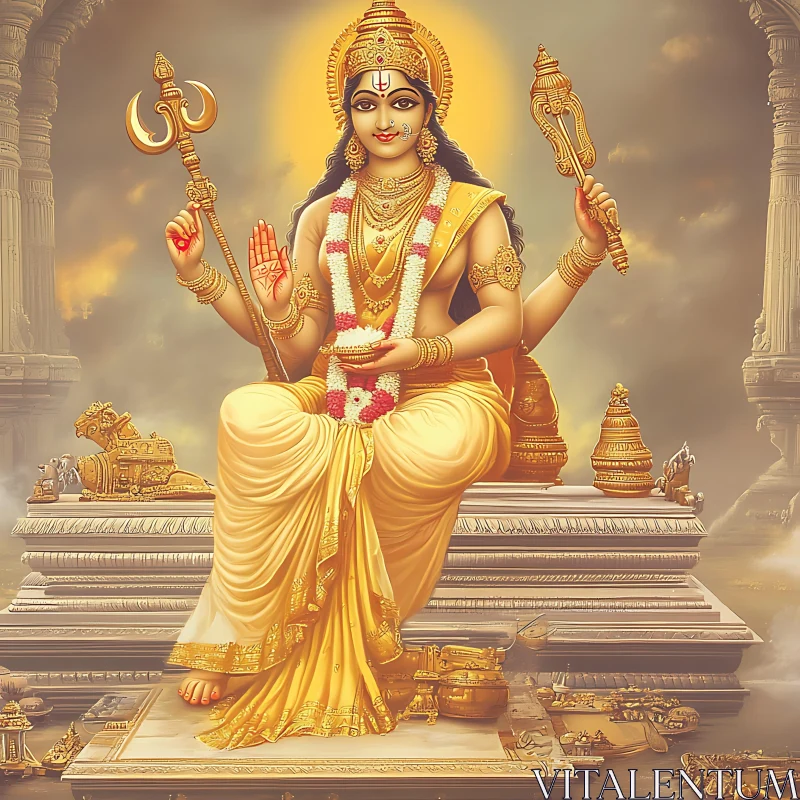 Majestic Goddess with Trident in Ancient Temple