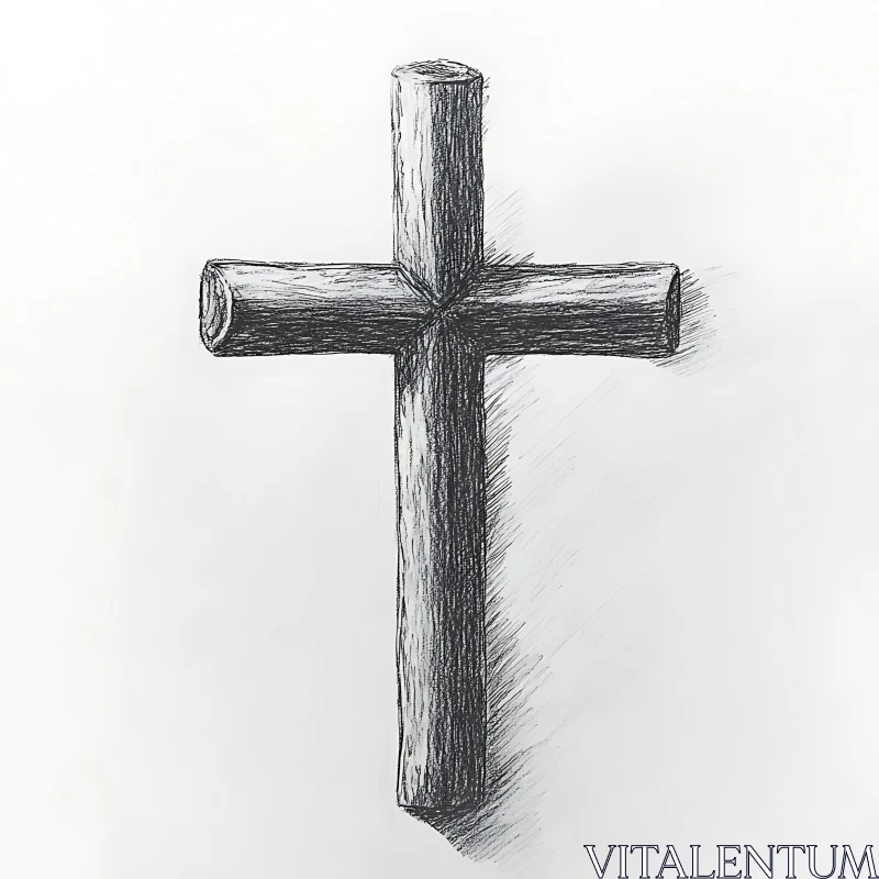 Wooden Cross Drawing in Monochrome