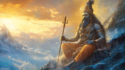 Spiritual Deity in Majestic Mountain Setting