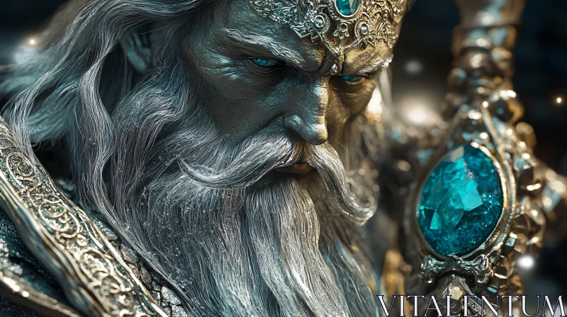 Powerful Sorcerer with Glowing Blue Gemstones and Staff Powerful Sorcerer with Glowing Blue Gemstones and Staff