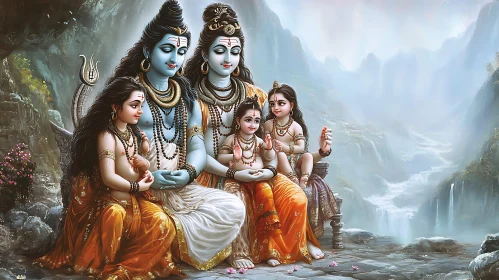Celestial Deities in Tranquil Natural Setting
