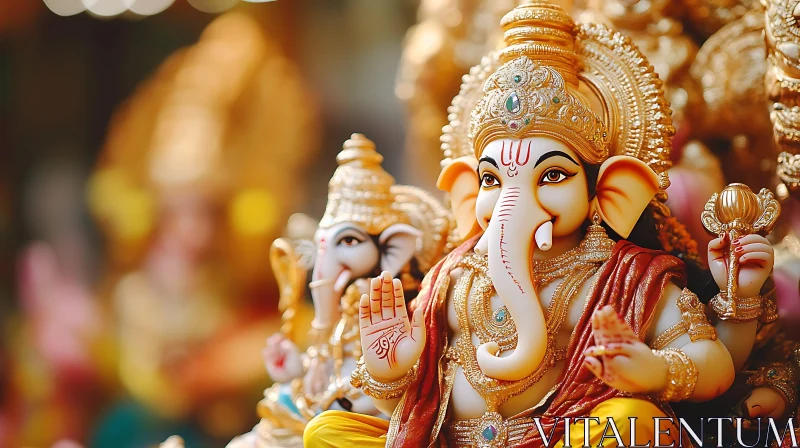 Intricate Ganesha Statue with Golden Embellishments Intricate Ganesha Statue with Golden Embellishments
