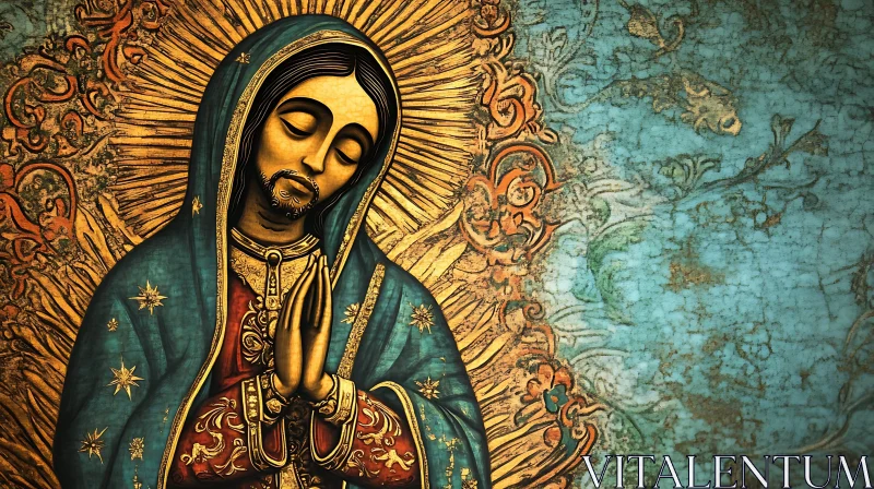 Sacred Art Icon with Halo and Detailed Background Sacred Art Icon with Halo and Detailed Background