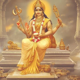 Majestic Goddess with Trident in Ancient Temple
