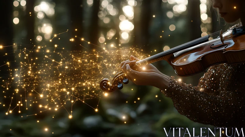 Violinist in Sparkling Forest Setting
