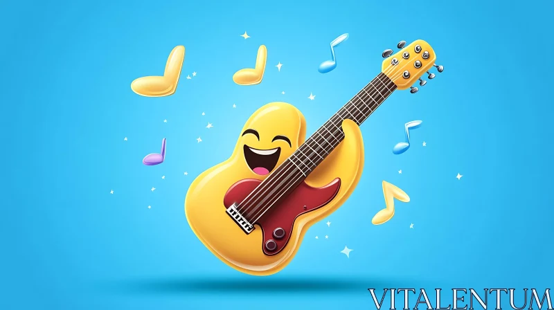 Joyful Emoji Guitarist and Musical Notes