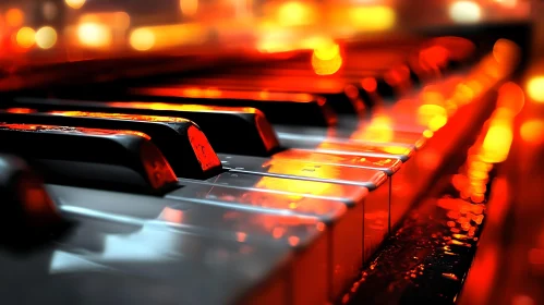 Piano Keys Illuminated in Fiery Red