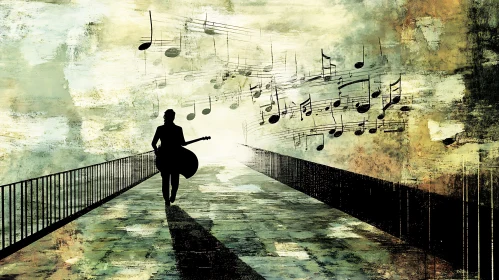 Silhouette of Guitarist on Bridge