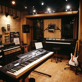 Modern Music Studio Interior with Instruments