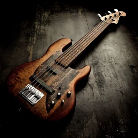 Intricately Designed Bass Guitar with Rich Wooden Finish