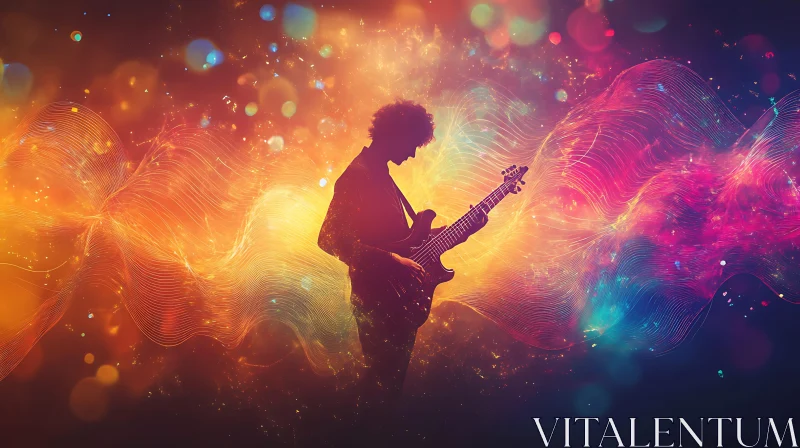 Guitarist in a Colorful Abstract Setting