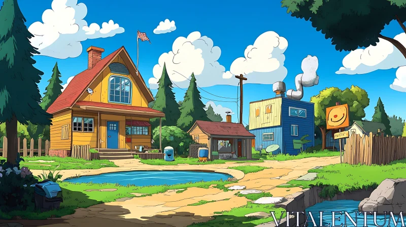 Charming Cartoon Village Scene AI Image