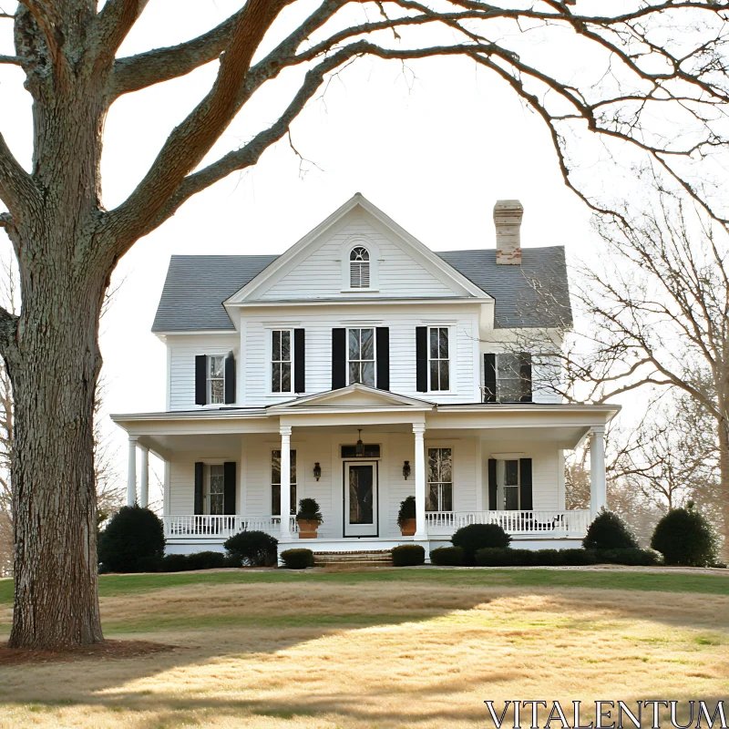 Historic White Architecture with Black Shutters AI Image