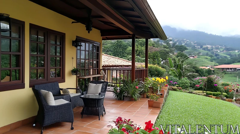 Serene Villa Terrace Overlooking Lush Hills AI Image