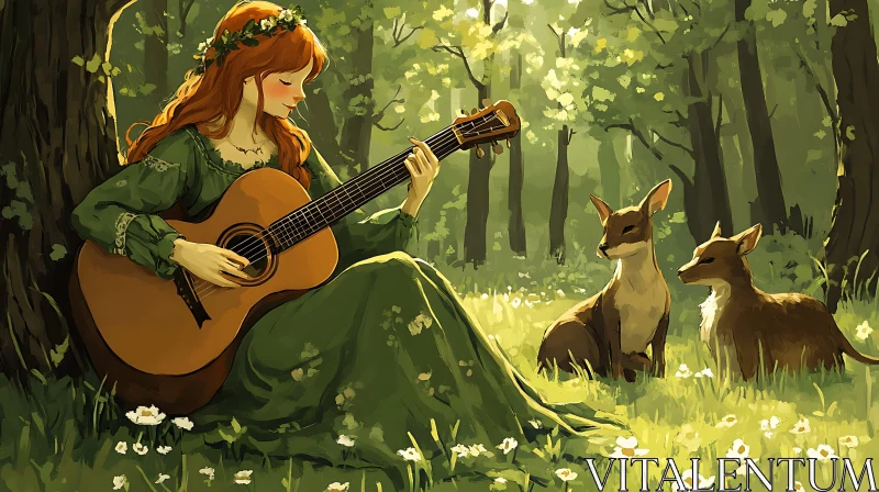 Serenity in the Forest: Woman and Deer AI Image