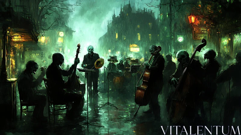 Ghostly Musicians in the Fog AI Image