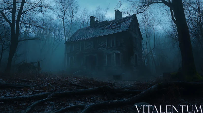 A Mysterious Abandoned House amidst the Dark Forest AI Image