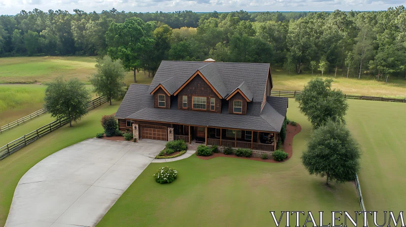 AI ART Rustic House with Lush Green Lawn and Trees