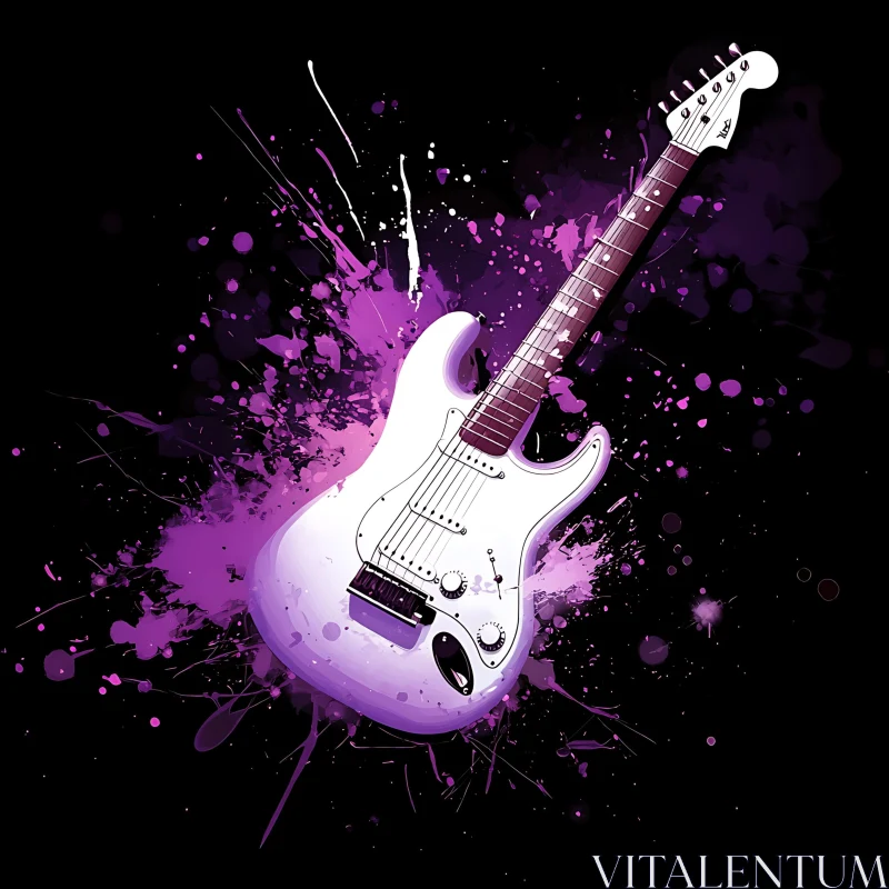 Electric Guitar with Purple Splatter Art AI Image