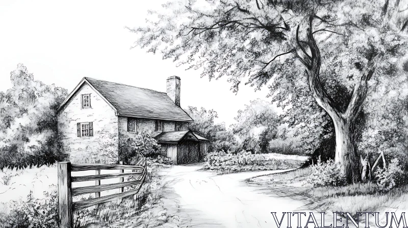 Rustic Cottage in Black and White AI Image